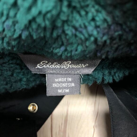 Eddie Bauer Women 1/4 Snap Button Fleece Sweater Size Medium Green Plaid B286 -9 - Picture 7 of 15